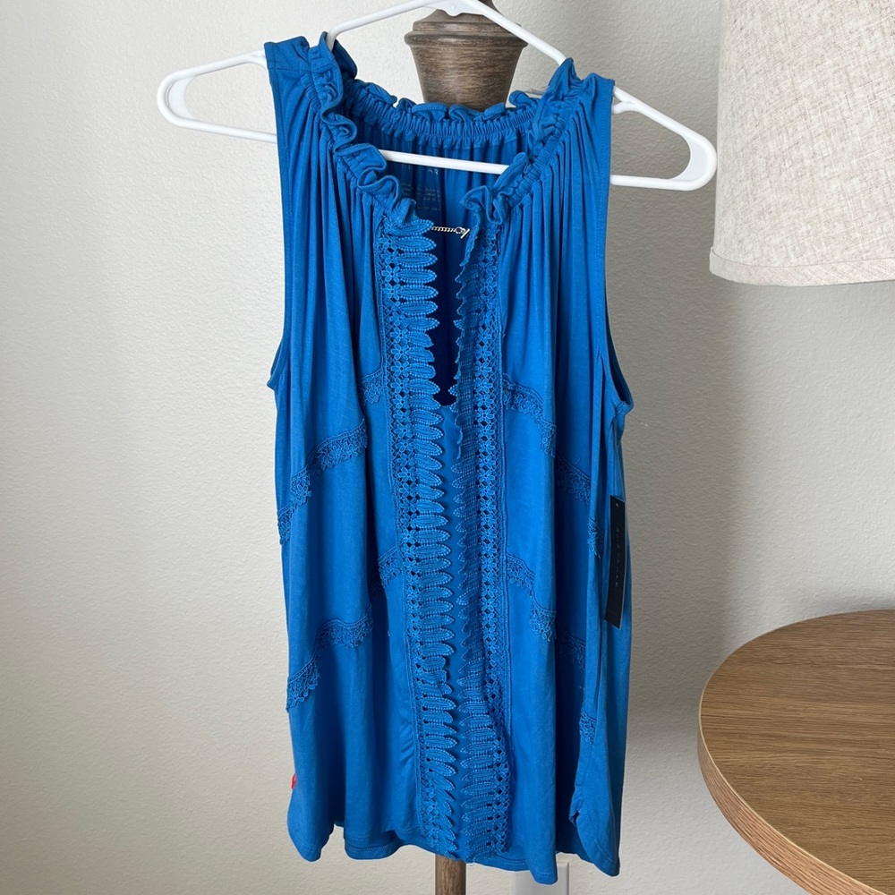 Elie Tahari Royal Blue Ruffled Tank Top